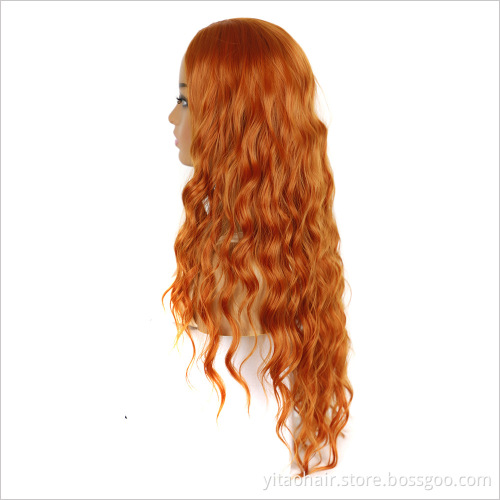 Wholesale price Ginger orange color  Synthetic Hair Wigs With Colorful Body wave  Pre-Plucked Big Factory Stock